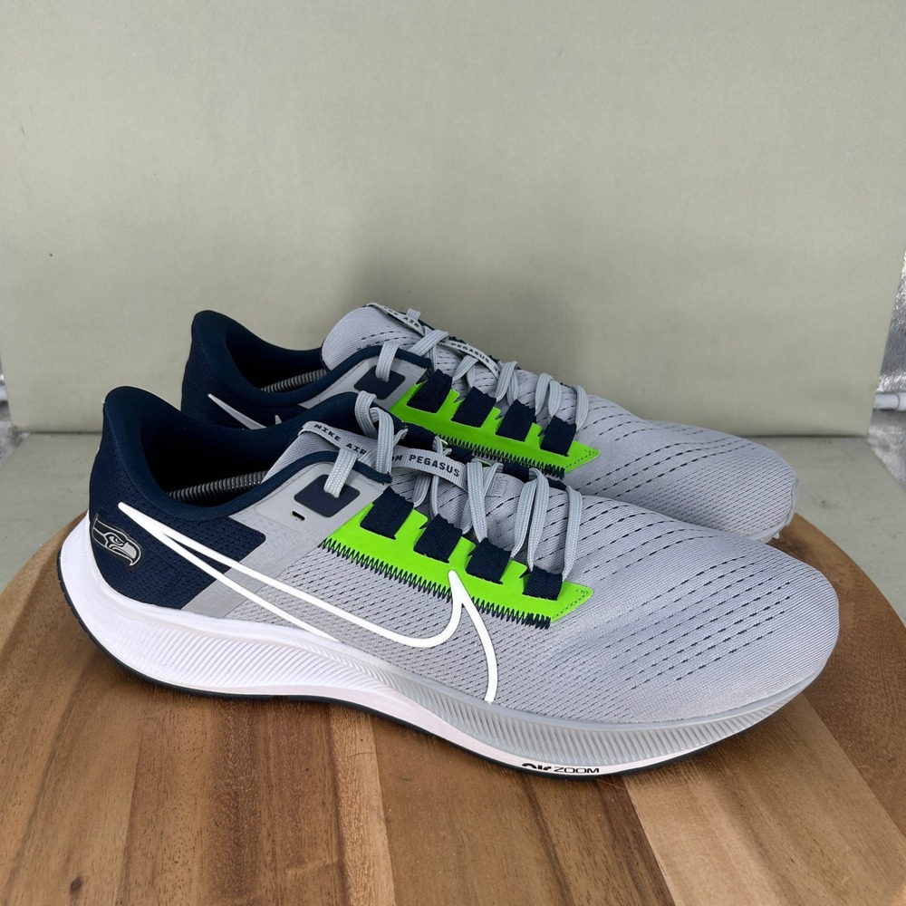 Nike Air Zoom Pegasus 38 Seattle Seahawks Wolf Grey Navy DJ0854-001 Mens 14